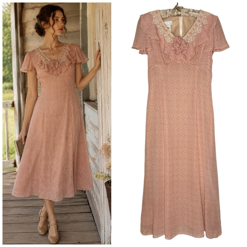 Scott McClintock Vintage 1980s Babydoll Prairie Cottage Midi Dress 14 USA Made